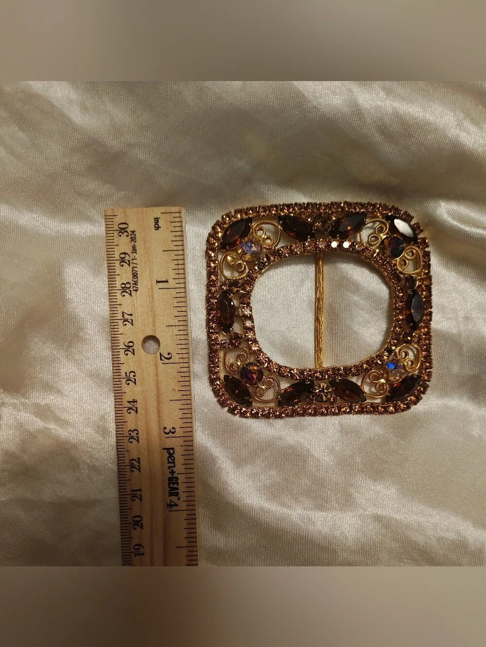 Vintage Juliana D&E Heart Scroll Topaz/AB Rhinestone Belt Buckle